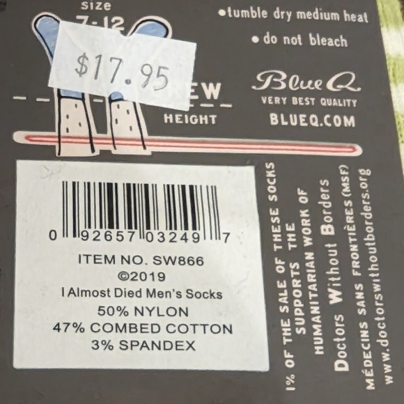 Blu q I almost died socks, blu q socks, Men shoe Sz 7-12 - Picture 10 of 10